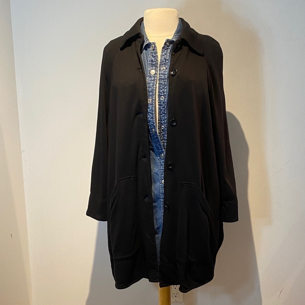 Raquel Allegra Black Cotton Lightweight Jacket Button Front Overshirt small
